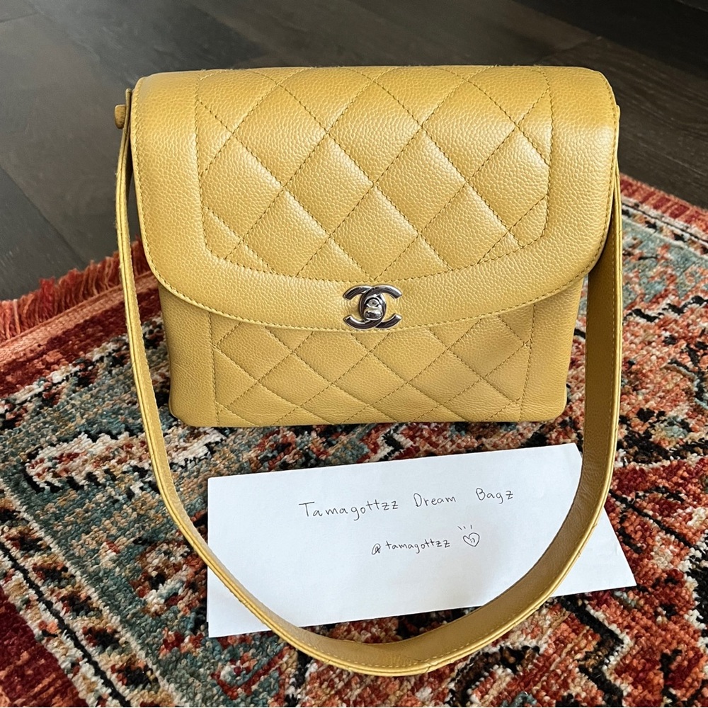 RARE Chanel Vintage Caviar Yellow Flap Bag